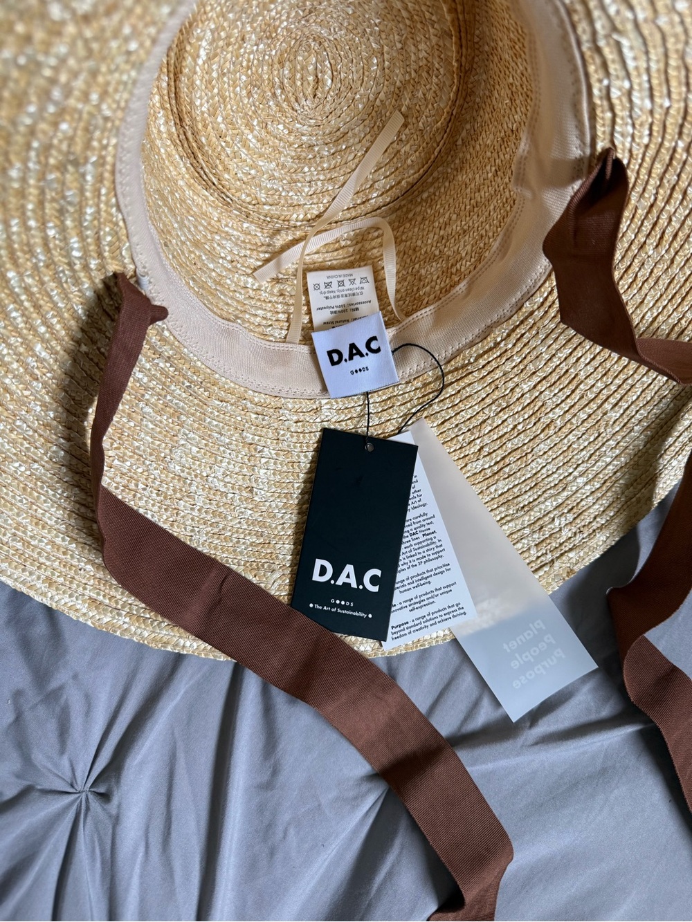 Straw Sun Hat with Brown Tie - Picture 5 of 12